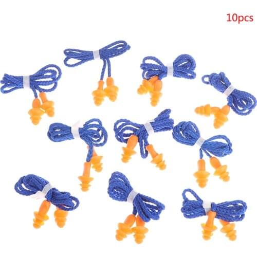10Pcs Soft Silicone Corded Ear Plugs Reusable Noise Reduction Earplugs Earmuff