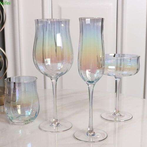 2PCS/Set Tulip Shape Lead-Free Crystal Glass Goblet Rib Design Red Wine Cocktail Whiskey Champagne Glass Wine Cup Drinking Ware