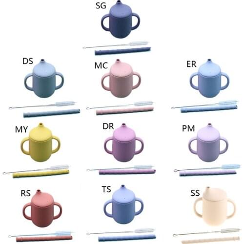 3 Pcs Baby Food Grade Silicone Feeding Sippy Cup Double Handle Drinking Straw Cups Toddler Infants Learning Drinkware H055