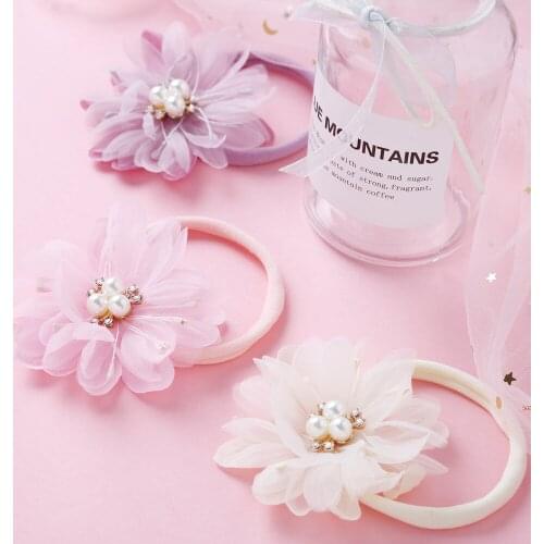 6colors Baby Hair Accessories Headband Rhinestone Pearl Sunflower Seamless No trace Hair Band Elastic Headdress Little Princess