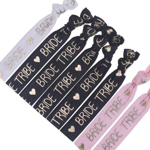 6Pcs Team Bride Hen Party Wedding Bridal Shower decoration Bracelet Bride Tribe Bridesmaid Hair Tie Wristband HL45