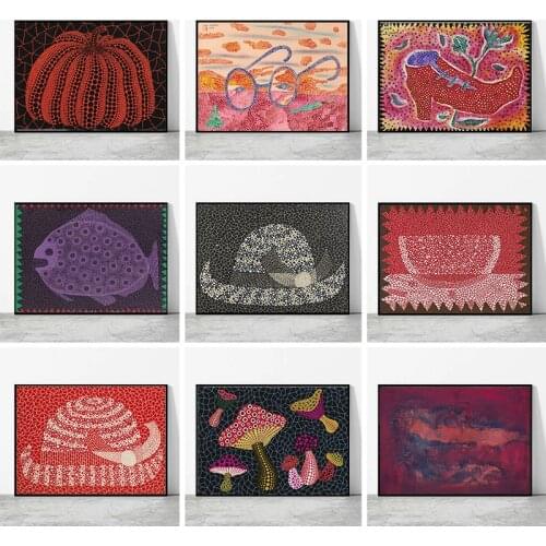 Abstract Japanese Artist Yayoi Kusama Canvas Painting Pumpkin Posters and Prints Cuadros Pictures for Home Wall Art Decor