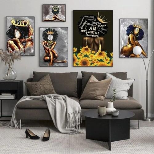 Africa Angel Queen Black Girl Woman Nordic Canvas Painting Poster Print Wall Art Picture for Living Room Club Home Decor Cuadros