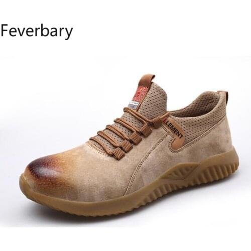 Feverbary Men Steel Toe Shoes Puncture Proof Work Safety Boots Women Work Shoes Wear-resistant Hiking Sneakers
