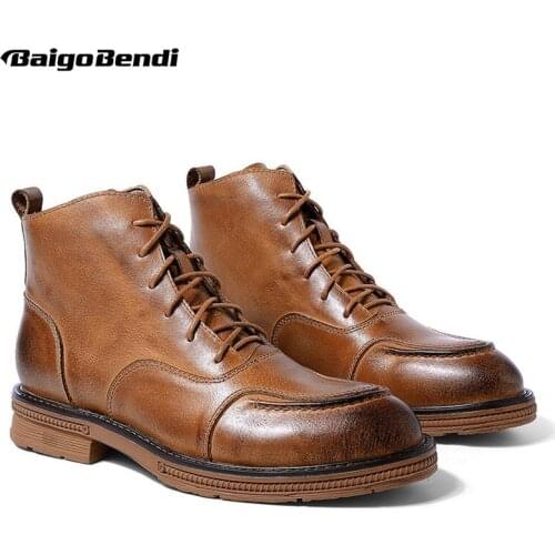 British Style Men Autumn Fashion Lace Up Ankle Boots Boys Round Toe Riding Winter Casual Shoes