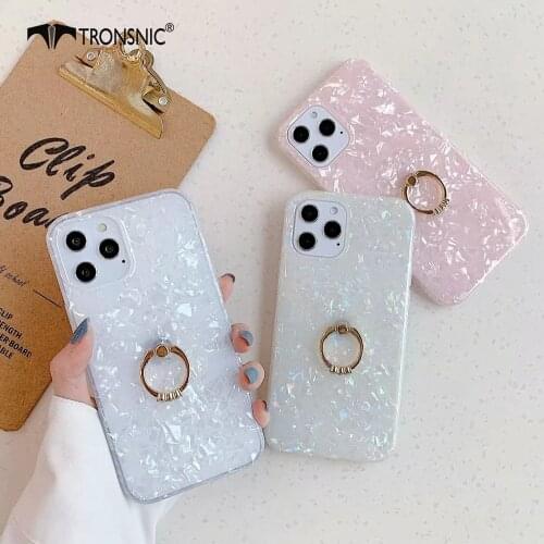 Conch Marble Ring Phone Case for iPhone 12 11 Pro Max XR Xs MAX Soft Simple Diamond Stand Laser Cases for iPhone 7 8 Plus Covers