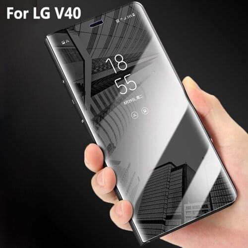 V40 Case For LG V40 Cover Luxury Flip Stand Anti-knock Mirror Plating Smart Made of High Quality PC+PU Leather for LG V40
