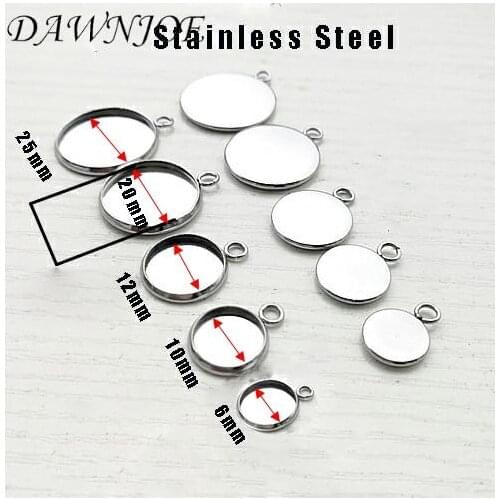 DAWNJOE 20pcs 6-30 mm 10 Sizes Stainless Steel Base Cabochon Pendant DIY Necklaces Pendants Tray Jewelry Making Finding