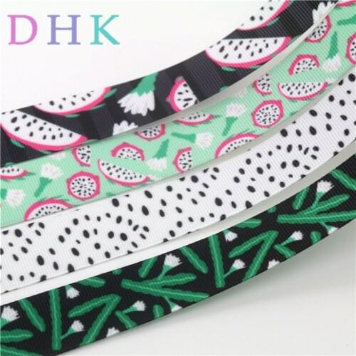 DHK 50yards Dragon fruit Printed Grosgrain Ribbon Accessory hairbow headwear decoration Wholesale DIY OEM S1106
