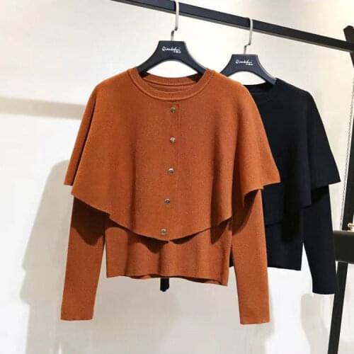 Elegant Knitted Vintage Sweater Cloak Pullovers Female Knitted Lace Ruffles Shirts Lady Knitting Shirt 2021 Autumn Winter New