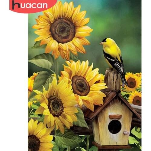 HUACAN 5d Diamond Painting Sunflower DIY Diamond Embroidery Bird Mosaic Cross Stitch Animal Needlework Wall Art