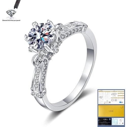 100% 925 sterling silver ring womens jewelry 1ct 6.5mm gemstone anniversary wedding VVS1 natural AAA moissanite ring