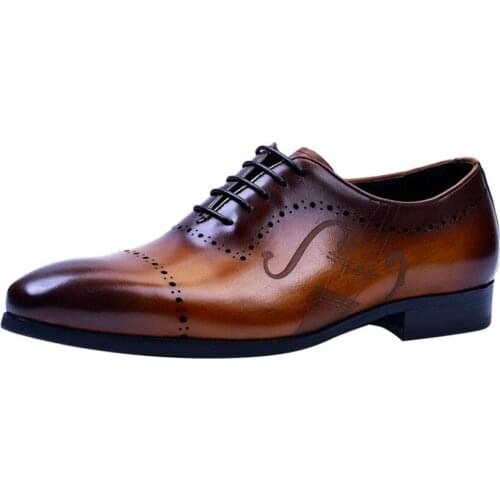 Brown Men Oxford Shoes British Style Retro Carved Lace Up Formal Men Dress Shoes Size 38-46