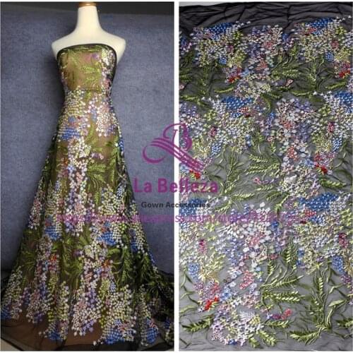 La Belleza New mixed color embroidery lace fabric wedding/party wear lace 130cm width 1 yard