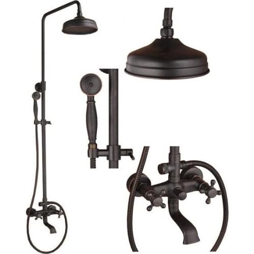 Black Oil Rubbed Brass Wall Mounted Two Handles Bathroom Rain & Hand Shower & Tub Faucet Set Mixer Tap ars017