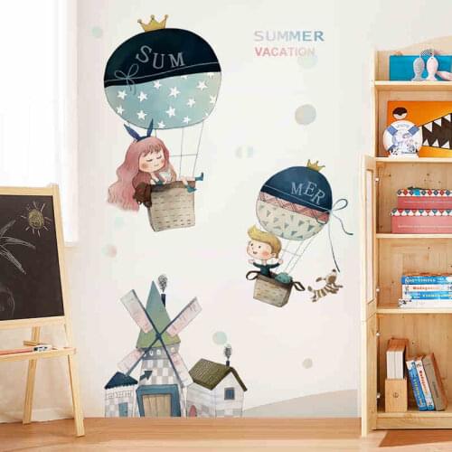 Cute Girls Cartoon Air Balloons Windmill Wall Stickers Decals Baby Room kindergarten Decoration Wall Sticker Decals Decoration