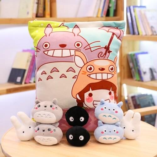 Totoro Stuffed Pillow With 8pcs Mini Size Totoro And Animals Dolls Inside Push Throw Pillow Creative Gift For Baby Girl And Boy
