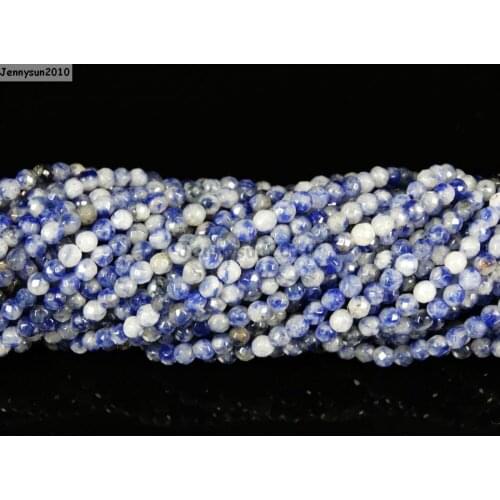 Natural Blue Spot Gems Stones 3mm Faceted Round Spacer Seed Beads 15.5'' Strand for Jewelry Making Crafts 5 Strands/Pack