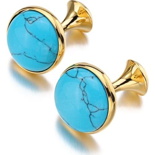 Low-key Luxury Brilliant stone trend Cufflinks for Mens Gold color Plated High Quality Green Cats Eye Stone Cuff links With Box