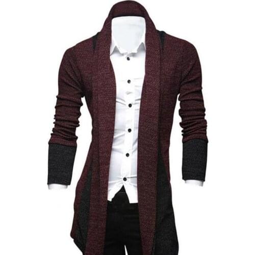 2021 New Autumn Cardigan Sweater Knitted Mid-length Men Cardigan Winter Patchwork Stand Collar Sweater Coat Outerwear