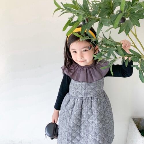 Autumn New Arrival Korean style cotton all-match plaid thickened suspender dress for fashion cute sweet baby girls
