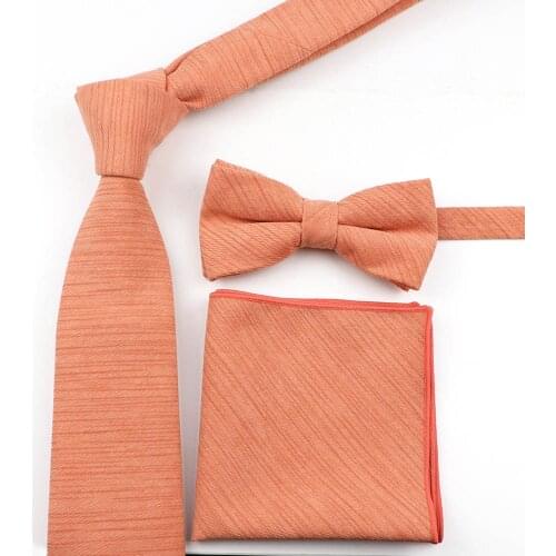 New Mens Polyester Cotton Tie Set Solid Color Necktie Bowtie Pocket Square Handkerchief Butterfly Bow Suit Gravata For Man