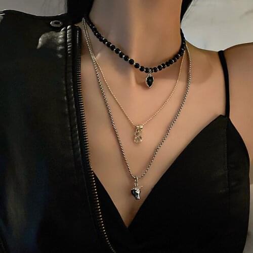 Origin Summer Unique Design Multi-layer Letter Cow Pendant Necklace for Women Black Love Heart Mix Chain Necklace Jewelry Gifts