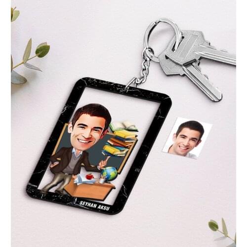 Personalized Is Male Teacher Caricature Of Wood Anahtarlık-2