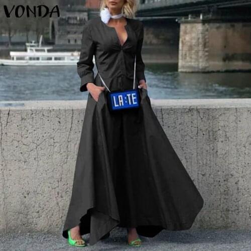 Women Dress VONDA Sexy V Neck Asymmetric Hem Zipper Bohemian Vestido Casual Beach Sundress S- Elegant Party Robe