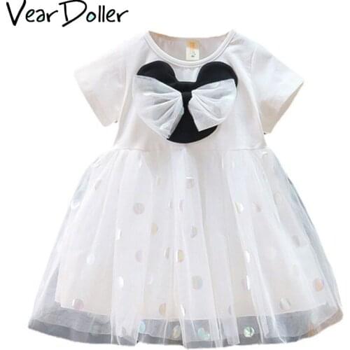 VearDoller Girls Casual Dresses 2021 New Fashion Dot Printing Childrens Clothing Short Sleeve Gauze Bow Girls Princess Dresses