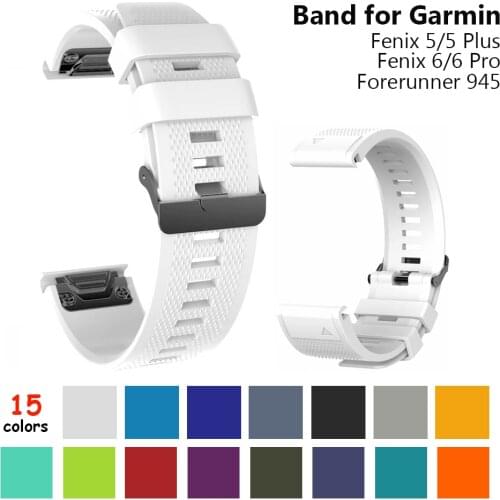 Easy Fit 22mm Soft Silicone Watch Bands for Garmin fenix 6 pro/ 5 Plus/ forerunner 945 935/ approachs 60 Wristband Strap White