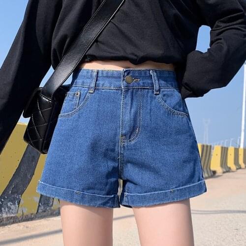 Denim Shorts Women Classic Vintage For Women 2021 Summer Ladies Casual High Waist Slim Wide Leg Simple Versatile Female Shorts