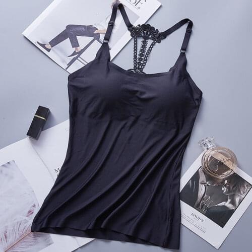 Women 2020 New Spring Summer With Built in Bra Tanks Sexy Slim Sleeveless Tops Female Backless Seamless Chest Pad Camis Top Y681