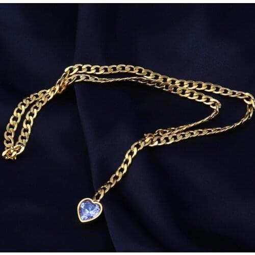 Women’s Stainless Steel Necklaces Punk Thick Chain Necklace For Women Gold Heart Star Square Zircon Long Chain Necklaces Jewelry