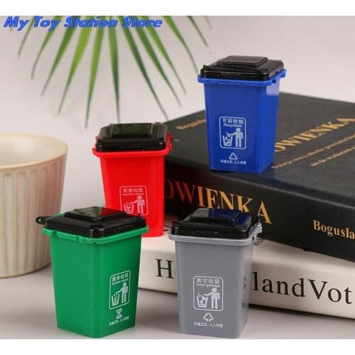 1:12 Dollhouse Mini Trash Can Toy Garbage Truck Cans Curbside Vehicle Garbage Separation Bin Toys Kid Furniture Toy Gift