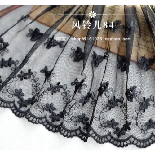1 meter/lot 17cm DIY lace trim floral black trim bride/wedding dress flower embroidery applique costume curtain