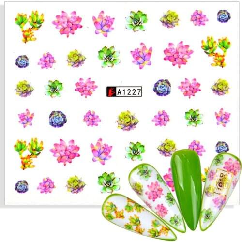 1pcs Nail Stickers Flower Maple Leaf Cactus Potted Plants Nail Art Water Transfer Decals Sliders Floral Manicures Decoration