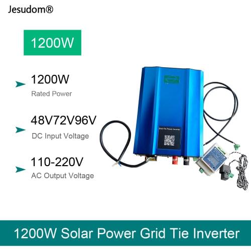 2021 New! 1200W Solar Grid Tie Inverter Can Work with Batteries Bank DC 48V72V96V to AC110VAC220V 50HZ60HZ with Limiter WIFI