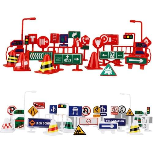 28Pcs Car Toy Traffic Road Signs Kids Children Play Learn Toy Game Diecast Car Model Collection Vehicle Toys for Boys Gift
