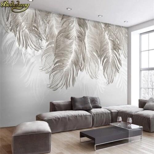Beibehang 3d wallpaper Nordic modern minimalist hand-painted feather TV sofa background wall mural papel de pared