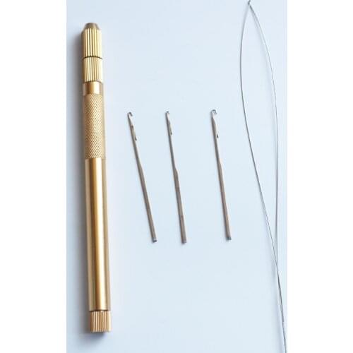 3x Hooking Ventilating Aluminium Pulling Needle + 1 Holder KIT Make Lace Wigs Micro Rings Loop Hair /cold fusion hair Tools