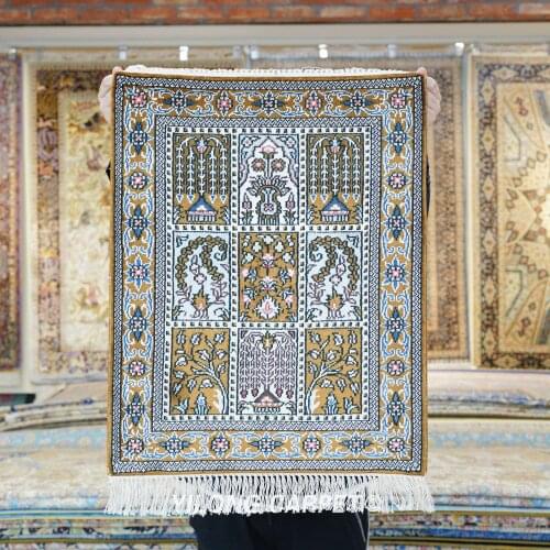 Yilong 1.5'x2' handmade colorful silk tapestry miniature small mini floral rug (ZQG290A)
