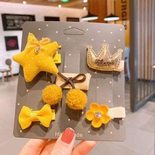 5 PCS Kids' Hair Clips Set Cute Baby Hairpins with Different Decor Korean Style Hairs Accessory for Girls Daily A66