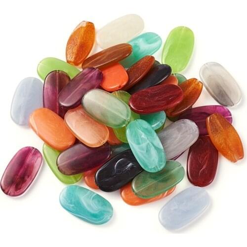 Oval imitation stone acrylic beads, mixed color, 29x16x4mm, hole: 1.5mm