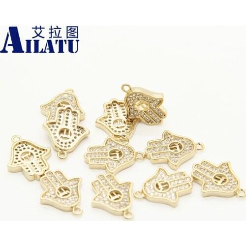 Ailatu Hand Charm Accessories with Clear Cubic Zirconia Decorated for DIY Religious Jewelry