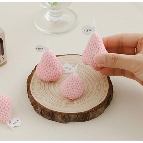1/4pcs Cute Strawberry Shape Scented Candle Soy Wax Aromatherapy Desktop Birthday Candle Home Ornament Decoration For Girls E4B4