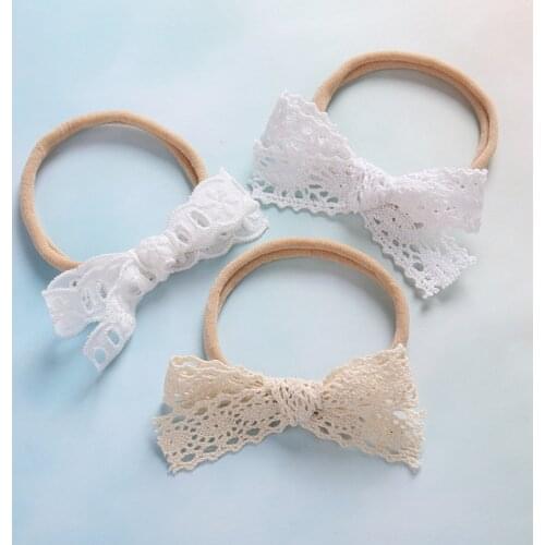 Children Bow Kids Hairband White Beige Lace Bownot Girl Headbands Kids Thin Nylon Hair Accessories Soft Head Band Elastic
