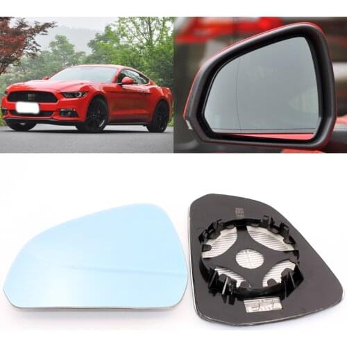 For Ford Mustang Car Side View Door Wide-angle Rearview Mirror Blue Glass With Base Heated 2pcs