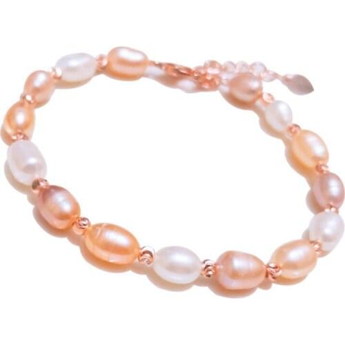 FYSL Light Yellow Gold Color Geometric Shape Pearls Link Chain Bracelet for Women Temperament Jewelry
