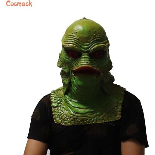 Cosmask Latex Mermaid Monster Man Headgear Green Fish Monster Mask Masquerade Aquatic Animal Fish Head